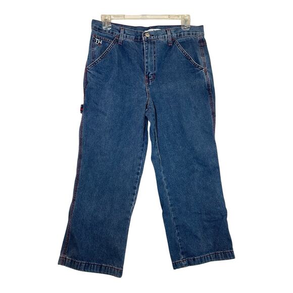 Vintage Tommy Hilfiger Y2K 2001 Wide Leg Carpenter Jeans Leather Patch Baggy - Picture 2 of 11